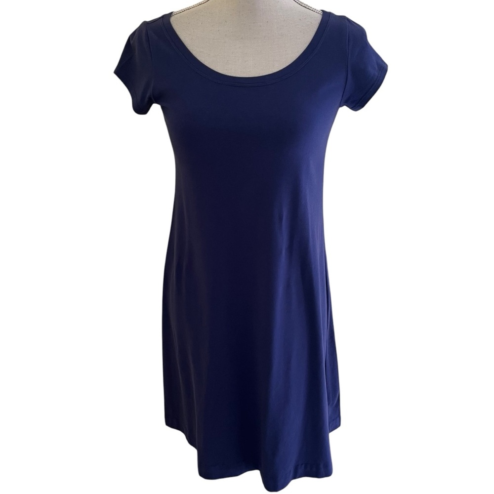 Eileen Fisher Royal Blue Organic Cotton Scoop Neck Shot Sleeve Aline Dress PP